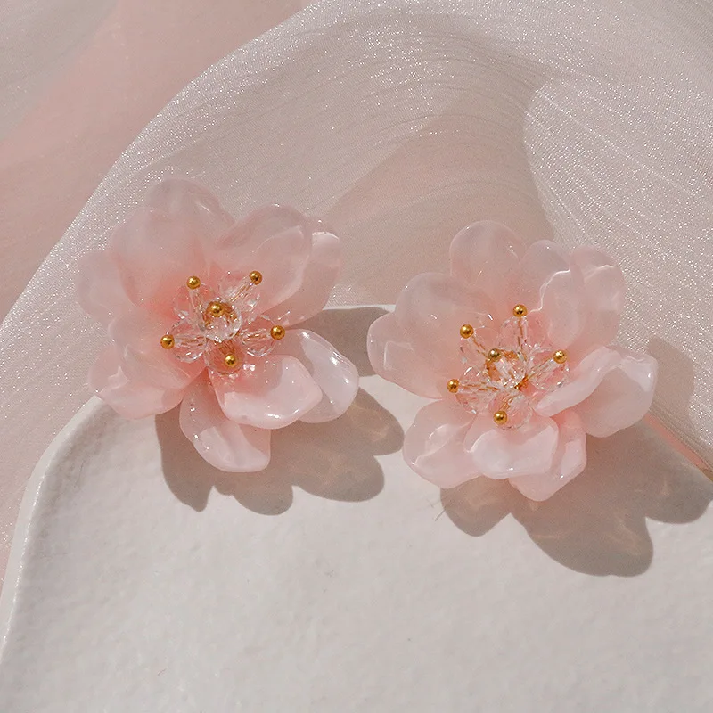 5 PCS Pink super fairy luxury glass small flowers semi-finished clothes earrings shoes DIY