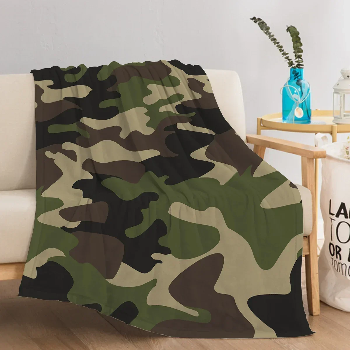 Green and Black Pattern Blanket Camouflage Design Blanket Soft Fuzzy Microfiber Plush Fleece Throw Blanket for Bed Couch