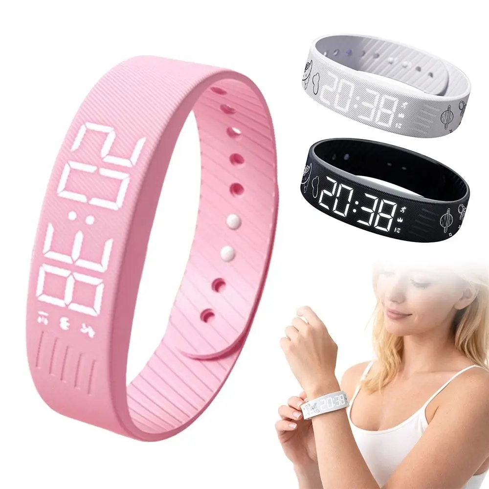 LED Digital Alarm Clock Watch Adjustable Snooze-proof Alarm Bracelet Waterproof with Running Pedometer Vibrating Alarm