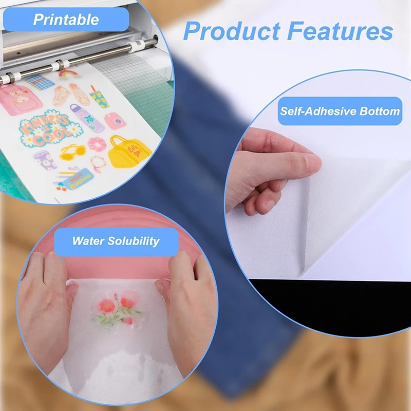 6 Sheets Of Sticky Water Soluble Embroidery Stabilizer, Dissolvable Printing Paper Wash For Printed Embroidery