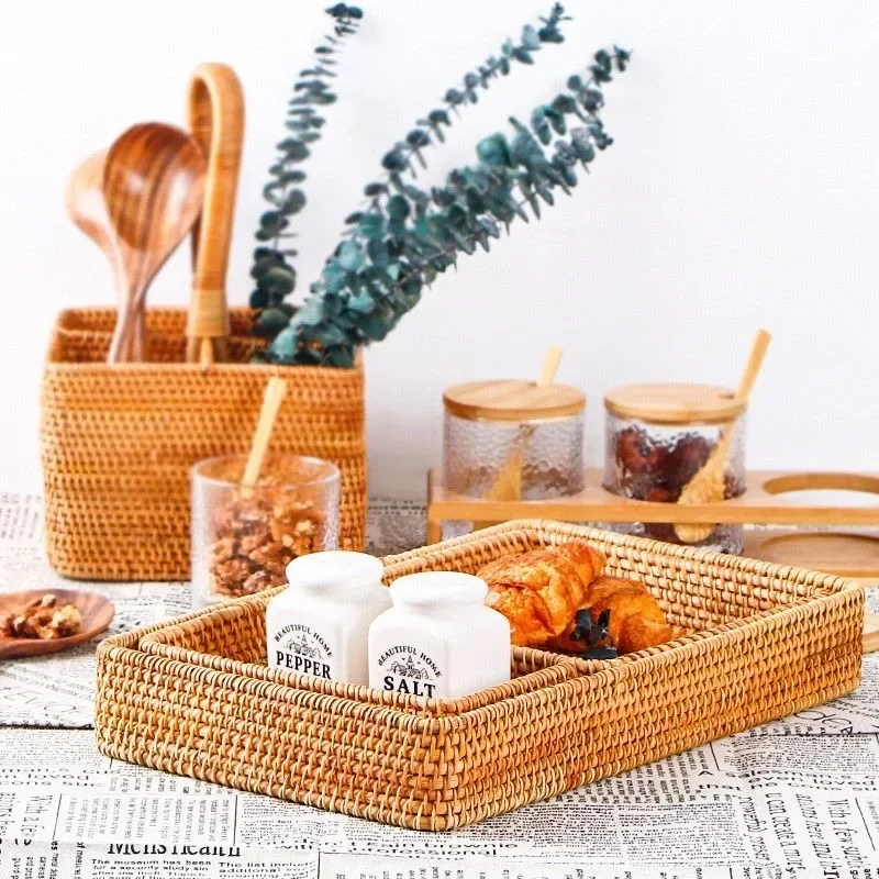 

Bread Fruit Breakfast Tea Picnic Baskets Kitchen Storage Basket Rattan Handwoven Storage Basket Storage Tray Wicker Basket