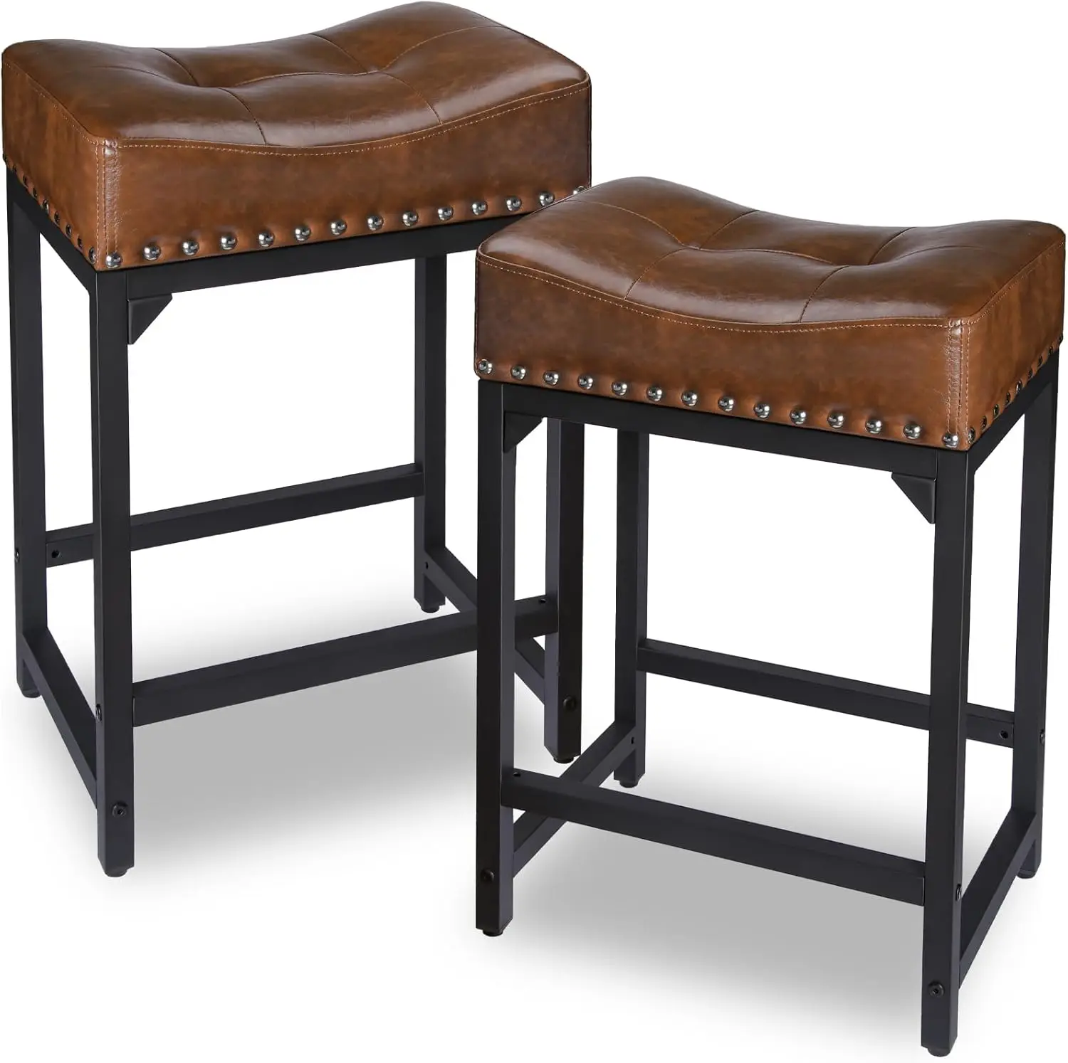 Set of 2, Counter Height Bar Stools for Kitchen Counter, 24 Inch Saddle Barstools Kitchen Stools, Counter Height Stools for Bar