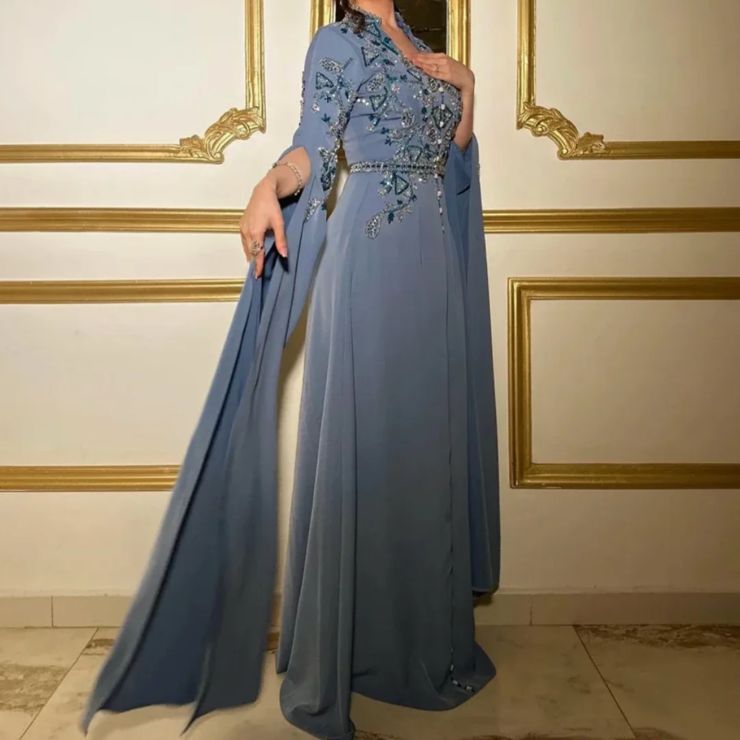 Fashion Sparkle Square Collar Sheath Sequin Prom Dresses Floor Length Long Sleeve Boho Formal Evening Gowns Customized