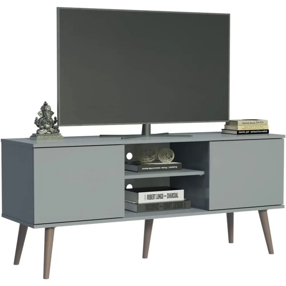 TV Stand Console with 2 Doors and 2 Shelves with Cable Management for 50, 55 Inch Media Storage Media Console Office Entertainm