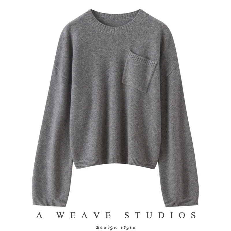 

Loose Knitted Pure Cashmere Sweater Women's round Neck Casual All-Match Autumn Winter New Style Comfortable Warm Long Sleeve