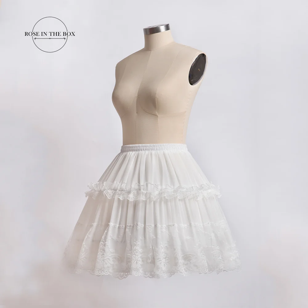 Falda corta de encaje para niñas, enagua de Cosplay, Lolita, forro deslizante, Blanco, Negro, cintura elástica, accesorios de boda