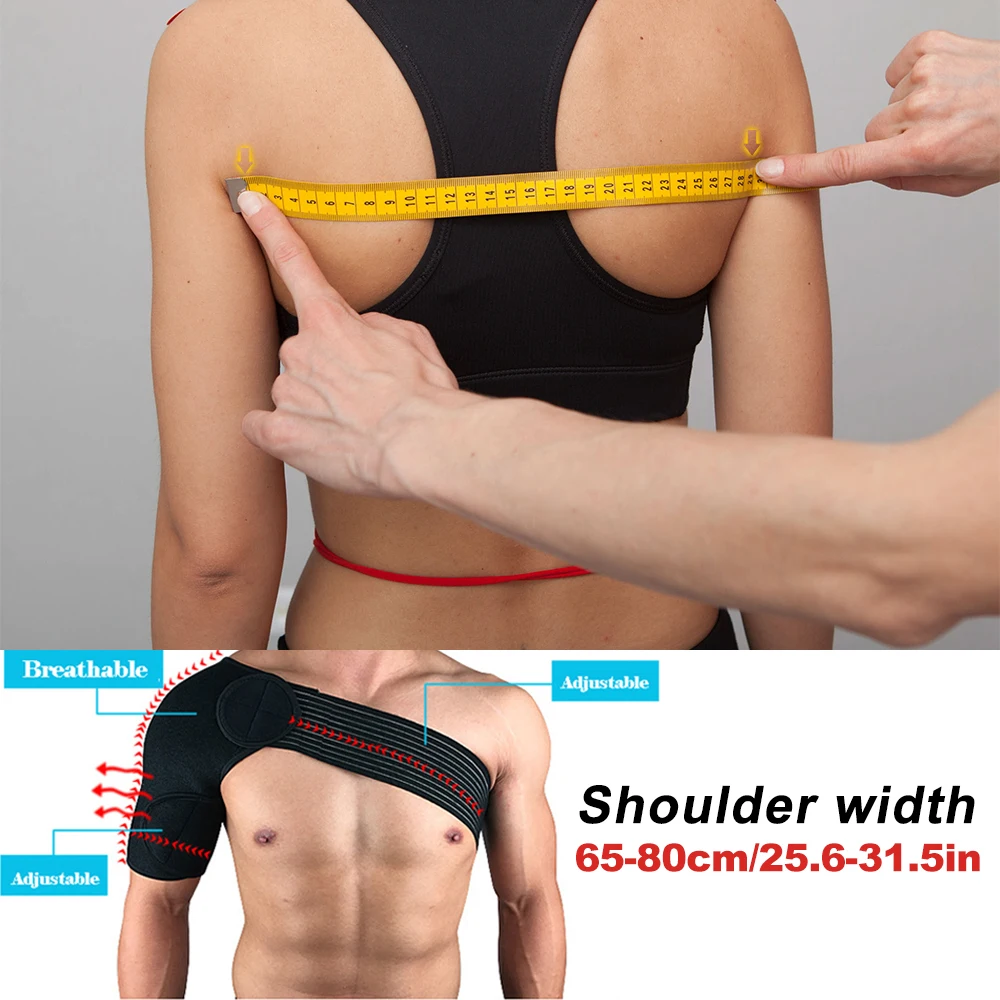 Single Shoulder Support Back Brace Guard Strap Adjustable Breathable Gym Sports Care Wrap Belt Band Pads Black Bandage