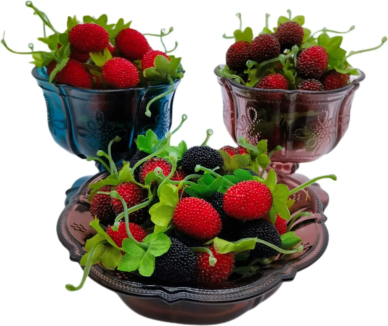 Artificial Raspberry Red Berry, Strawberry, Faux Fruit, BlackBerry Props, Table Decoration, Black, 4Pcs