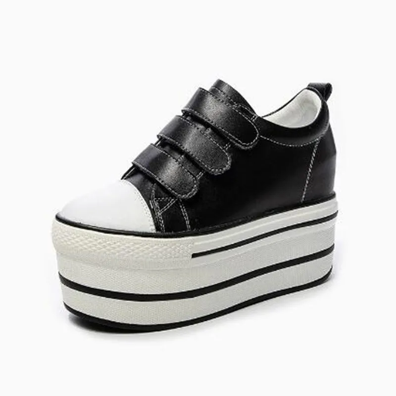 12cm New Genuine Leather 2026 Autumn Women Platform Heel Wedge Sneakers Wedge White Shoes Fashion Women Leather Casual Shoes