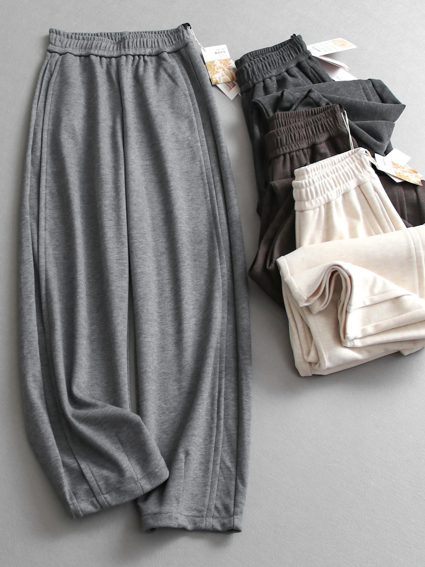 High Waist Slimming High Blend Woolen Casual Pants Women's B528 Comfortable Warm Mixed Fiber Knife  Loose Elastic Waist