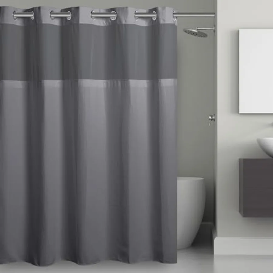 

It's A Snap! Waffle Shower Curtain, 3-in-1 Shower Curtain Includes Fabric Shower Curtain with Sheer Top Window, Flex-On Rings a