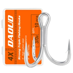 4X Treble Fishing Hook 8# 6# 4# 2# 1# 1/0 2/0 3/0 Triple Fishing Hooks for Big Game Trout Bluefish Salmon Kingfish Fishing 10Pcs