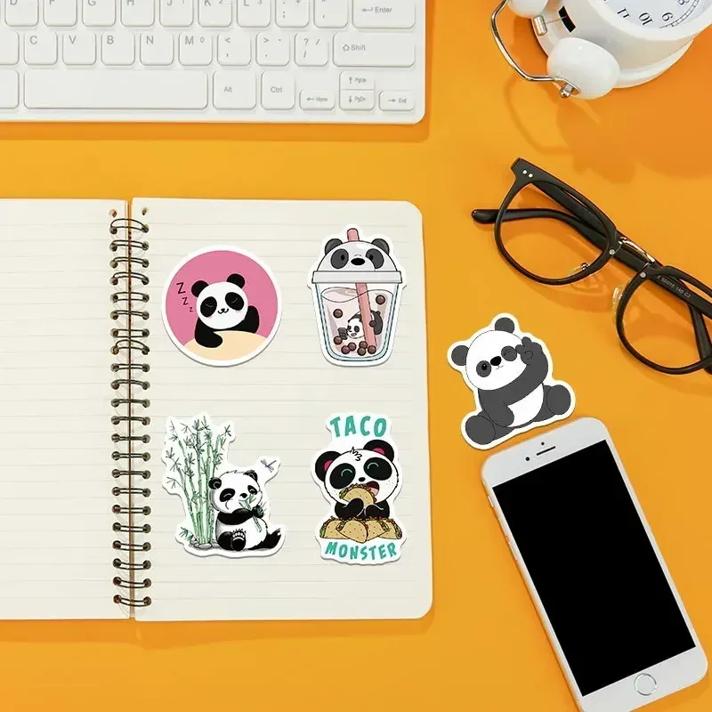 50 STKS Cartoon Panda Stickers Leuke Cartoon Panda Kinderen Student Briefpapier Stickers Waterdichte Herbruikbare Stickers