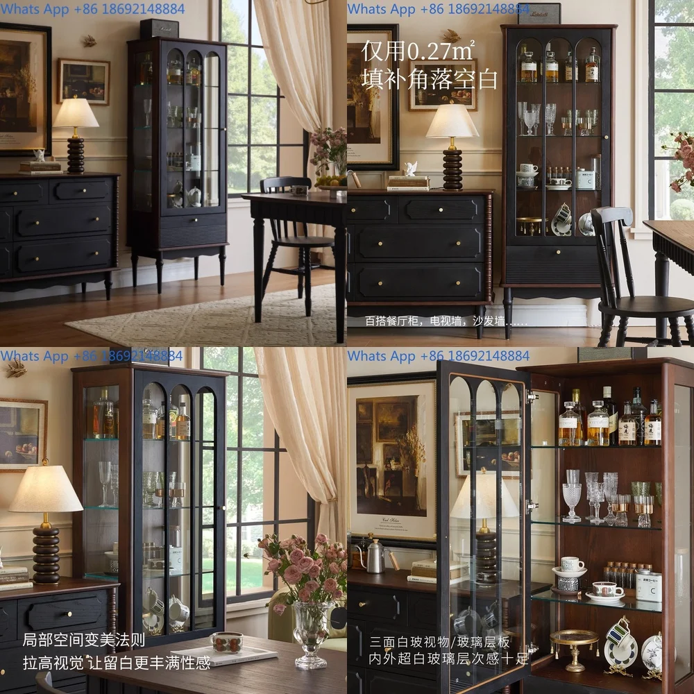 

Display Cabinet with Glass and Wooden Frame Vintage Style Storage Cabinet for Living Room