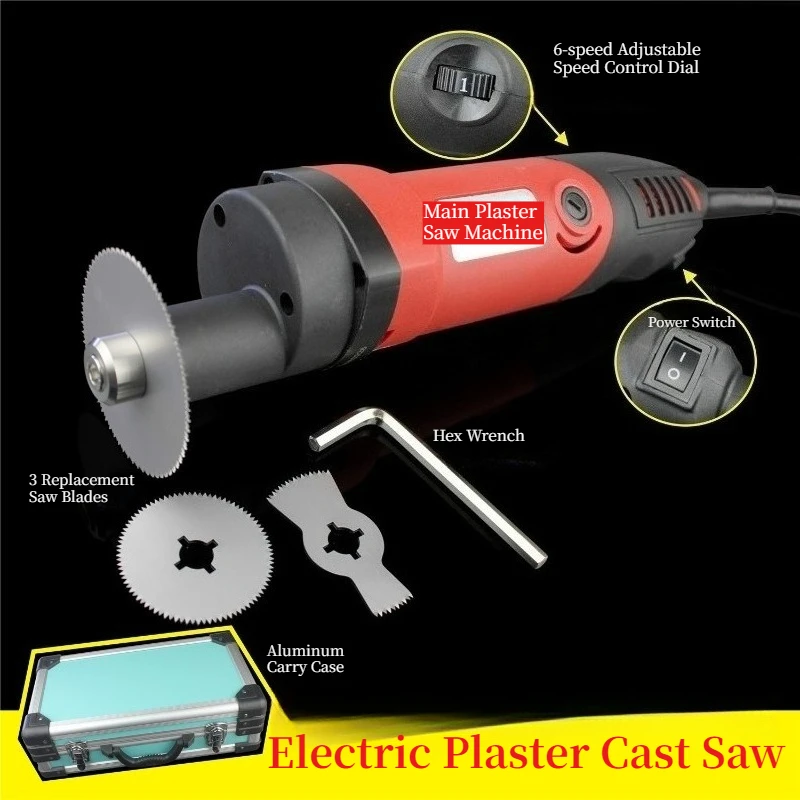 6 Speed Adjustable Electric Plaster Cast Saw Orthopedic Gypsum Cutting Tool With 3 Blades Hex Wrench Aluminum Storage Case