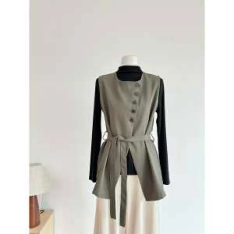 

Temperament Goddess Style High-end Foreign-style Vest for Women Autumn New Style Waist Lace-up Vest Jacket