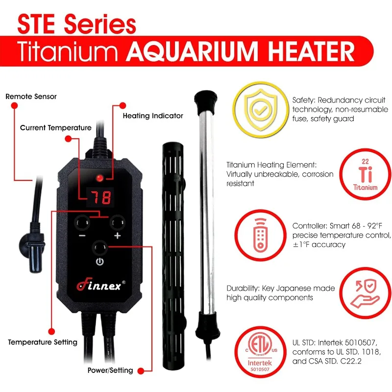 Titanium Aquarium Heater, ETL Listed UL STD, Redundancy Protection, Heater Guard (600 Watts)