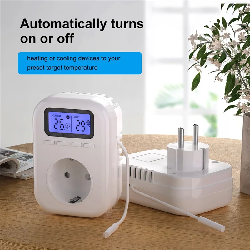 AEF7-220V Temperature Controller Plug With Sensor, Digital Thermostat Plug ,Socket Thermostat Switch For Greenhouses EU Plug
