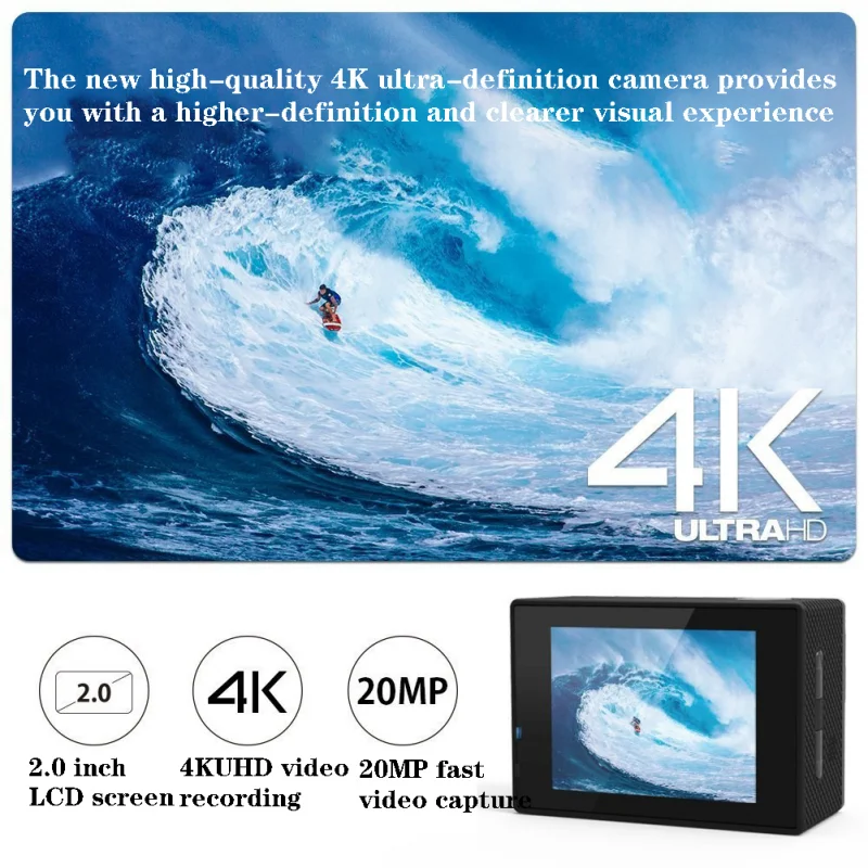 Câmera de Gravação de Vídeo Subaquática Impermeável, Ação 4K, WiFi, Full HD 1080P, Esporte, Filmadoras ao Ar Livre, 2.0"