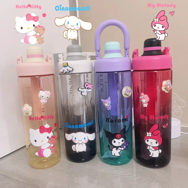 

New 1000Ml Kawaii Sanrios Cup Hello Kitty Kuromi Cinnamoroll My Melody Portable Large Capacity Fruit Tea Plastic Water Bottle