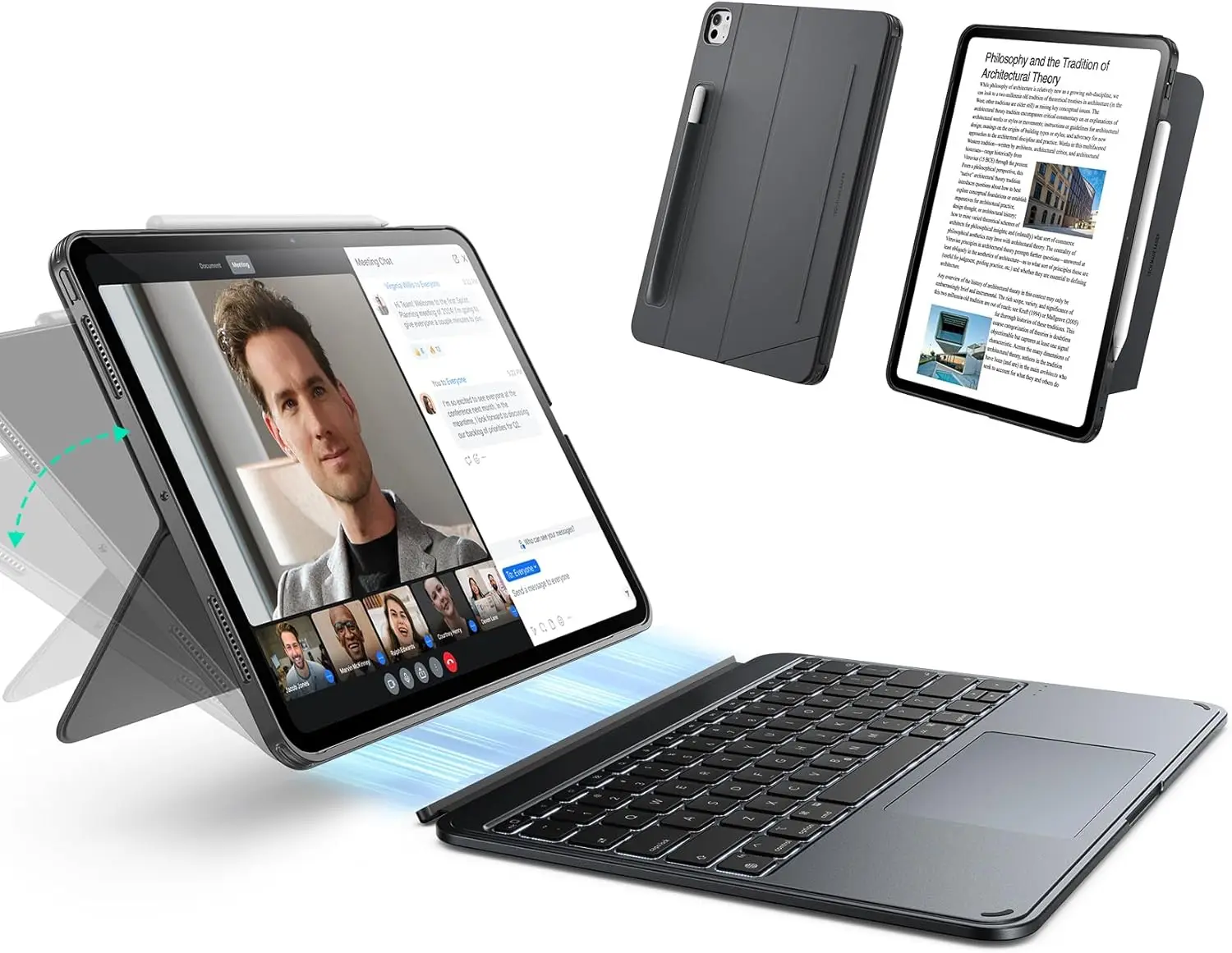 

Чехол-клавиатура для iPad Pro 13 дюймов с магнитным креплением, большим трекпадом, клавишами с подсветкой, темно-серый