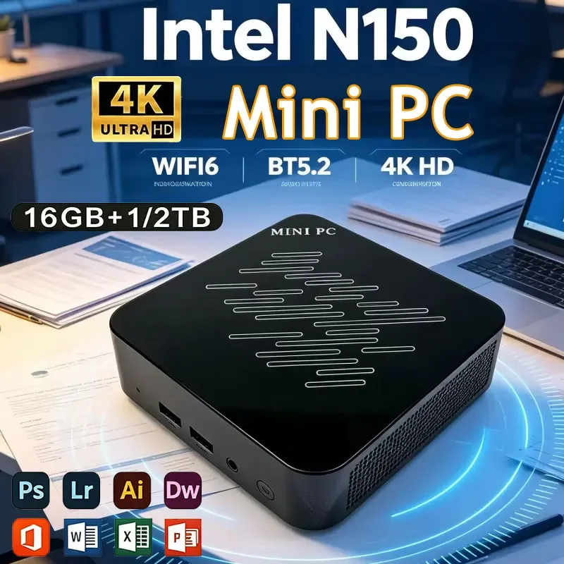 New Mini PC ComputerIntel Core N150 8GB16GB RAM 1TB 2TB M.2 SSD WiFi6 BT5.2 4K HD Portable Office Desktop Work PC