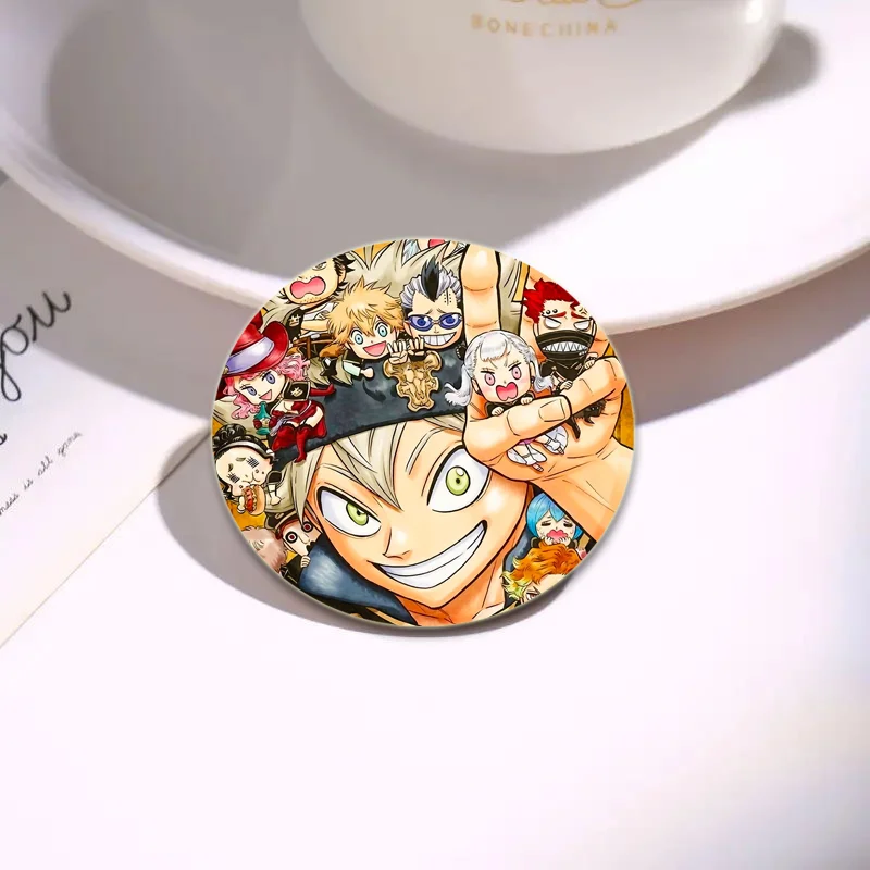 Funny Cartoon Style Badge Black Clover Brooches on Backpack Clothes Handmade Round Enamel Pins for Jewelry Gift Accessorys