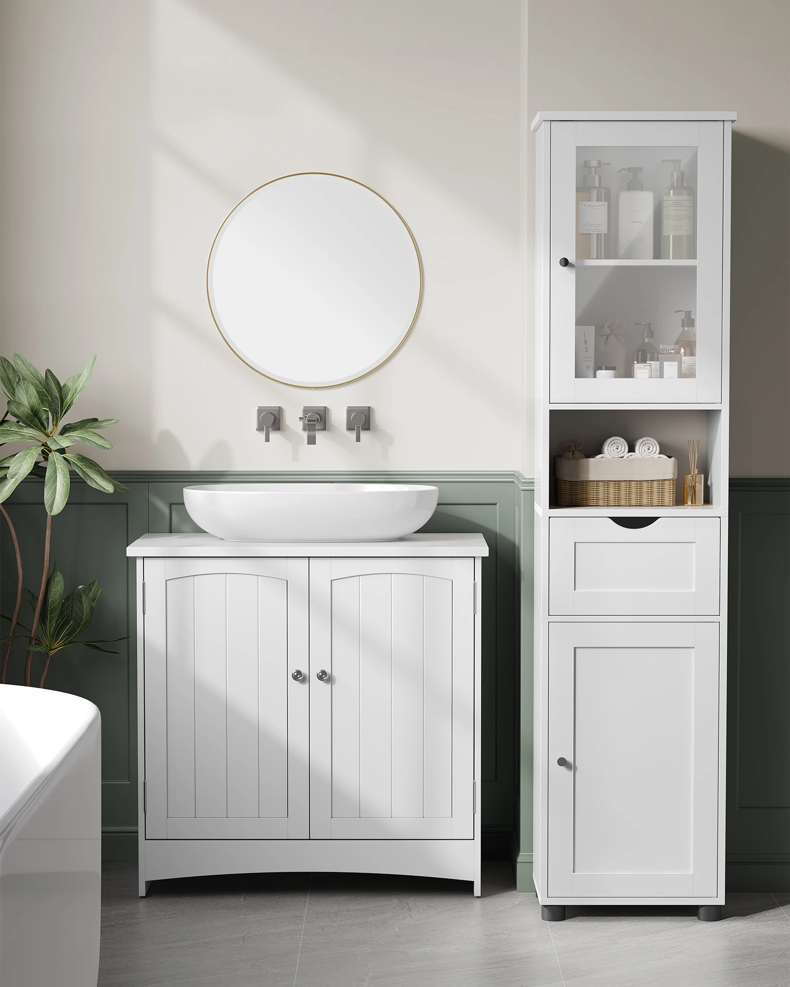 VASAGLE Tall Bathroom Cabinet Free Standing, Slim Bathroom Storage Cupboard, with Open Shelf, Water-Resistant Feet, Adjustable