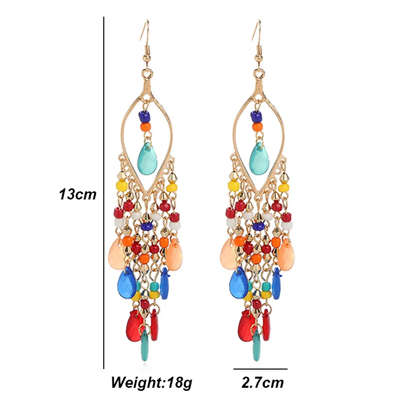 Ethnische Lange Acryl Wasser Tropfen Ohrringe für Frauen Retro Boho Gold Farbe Hohl Quaste Ohrringe Bijoux Femme Zubehör – Detail 1