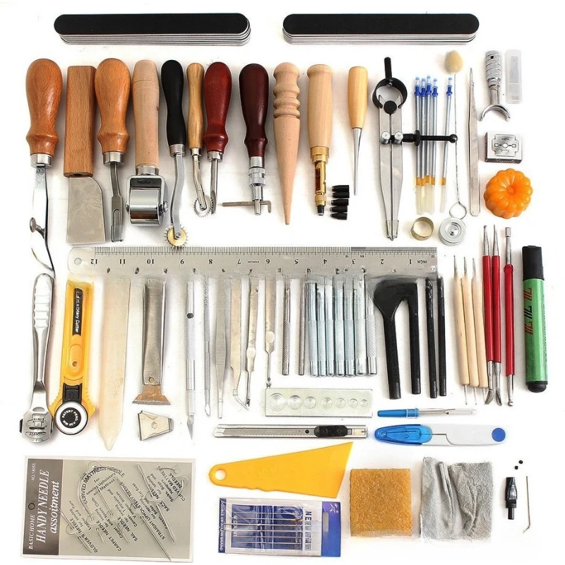 

DIY60-piece leather craft set, hand-sewn Lingchan handmade leather art tool set 10 types