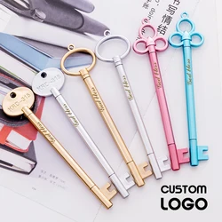 Bolígrafo de firma con logotipo personalizado, pluma de Gel con estilo de llave Retro creativa, suministros escolares, papelería, regalo bonito, letras láser, 10 Uds.