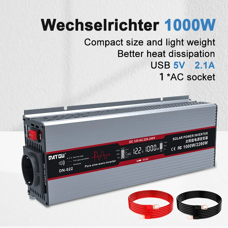 Datouboss 12v Omvormer 1000W 1500W 1800W voor 220v met EU Scoket USB Draagbare LCD Display 12v 230v converter 50Hz