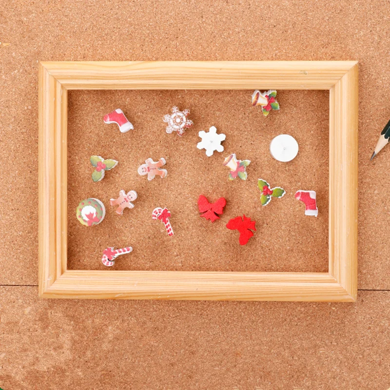 

16pcs Christmas Wooden Pushpin Thumbtack Decoration Press Nails Cork Bulletin Board Cork Office Pins Cartoon Tacks Pin Binding