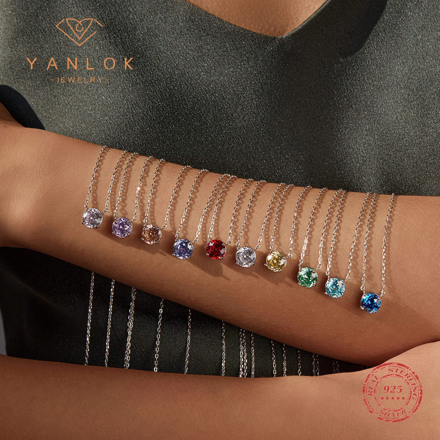 

Ожерелье YANLOK из стерлингового серебра 925 пробы с модным разноцветным круглым кулоном из циркония розовой огранки для женщин, изысканные ювелирные изделия, подарки