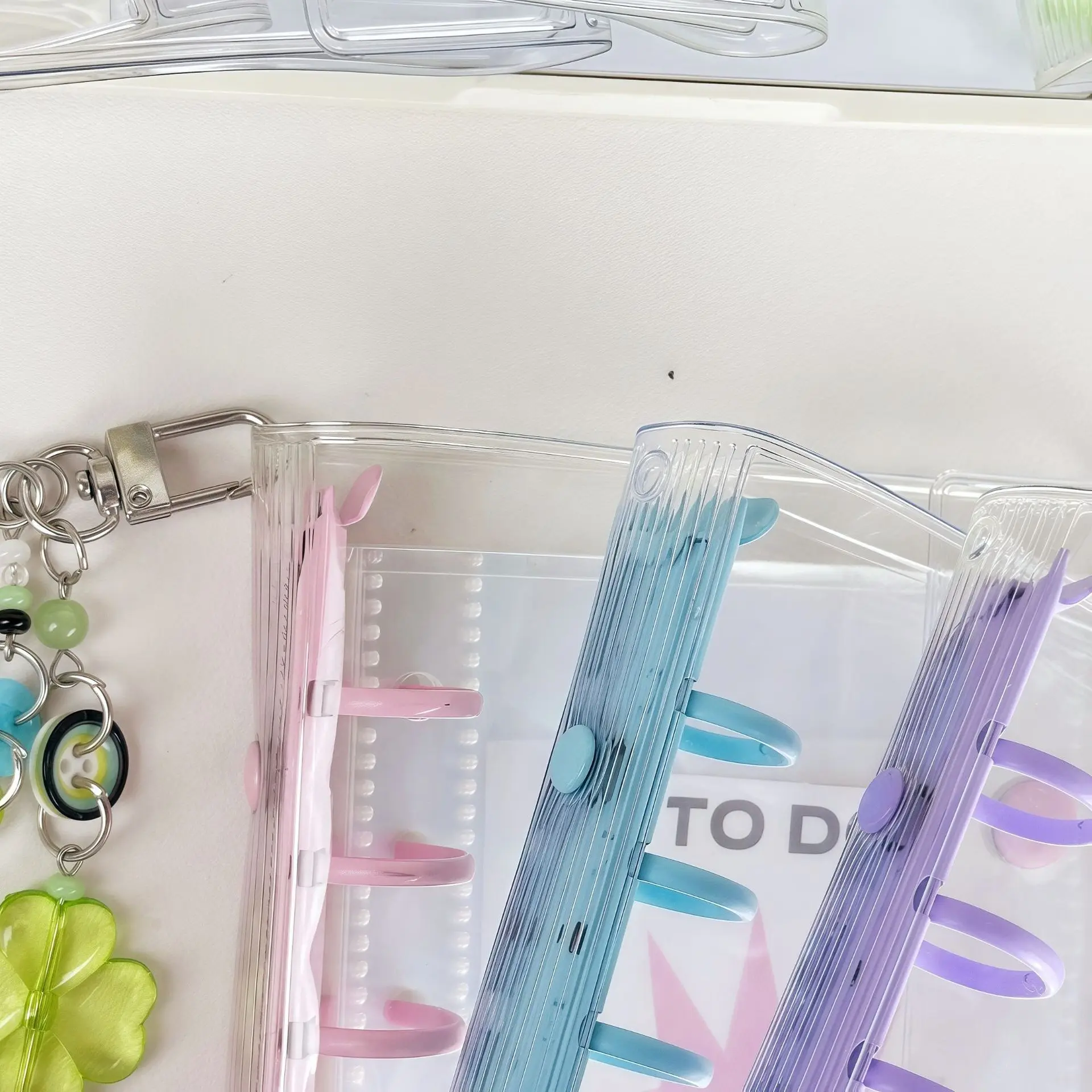 A6 Tri-Fold Kpop Binder Dpuble Button PVC Clear Cover Photo Album for Idol Photocards, 6-Ring Scrapbook Planner Storage