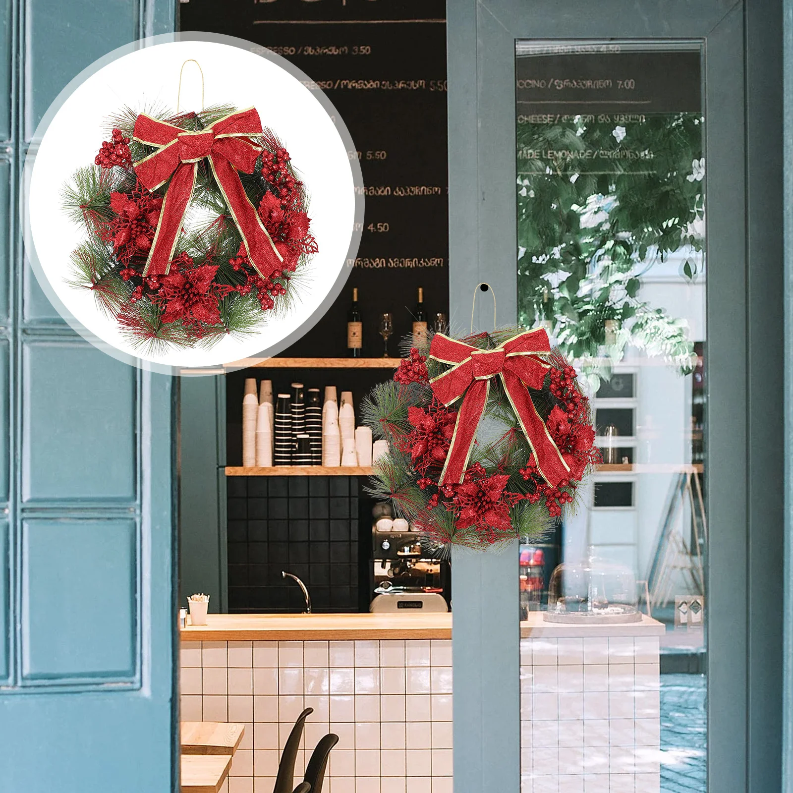 

1Pcs Christmas Wreath Decoration Hanging Ornament for Door Wall Indoor Outdoor Party Pine Needle Berry Garland Xmas Decorative