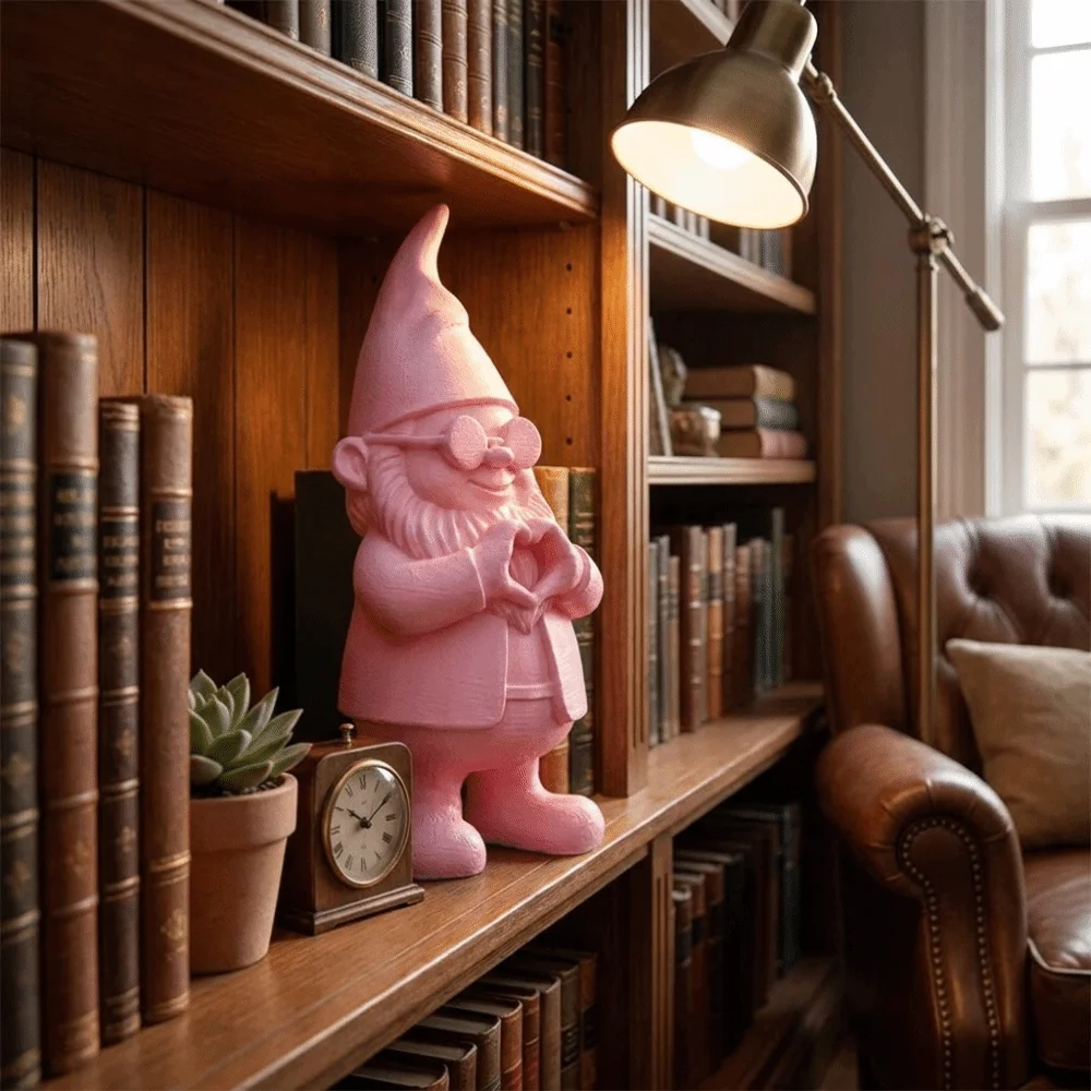 Creative 3D Printed Garden Gnome Figurine Plastic Pink Elf Dwarf Statue Handmade Dwarf Garden Decoration Office Desk