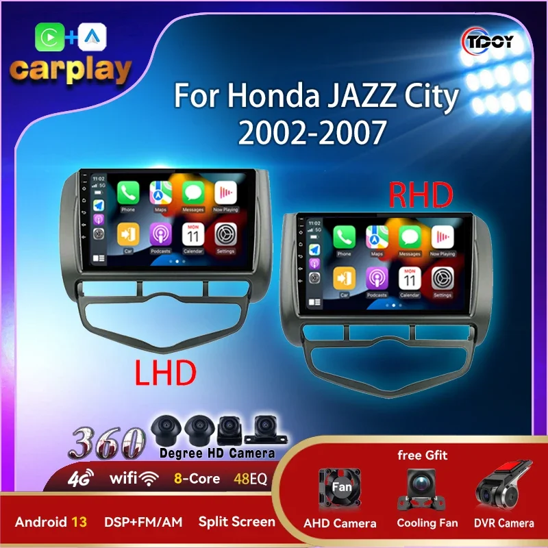 Car Radio 9inch 2Din Android Car Stereo Carplay Android Auto Wireless For Honda JAZZ City 2002-2007 Multimedia Automotive Radio