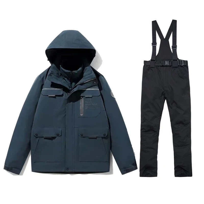 

Winter Snow Jacket Ski Suit Men Snowboard Clothes Warm Waterproof Male Down Jacket Men Outdoor Snow Jacket +Ski Strap Pants