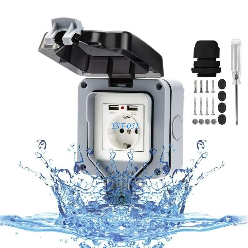 

E15A Garden Socket Outlet Power Box Garden Socket Wall Socket IP66 Waterproof