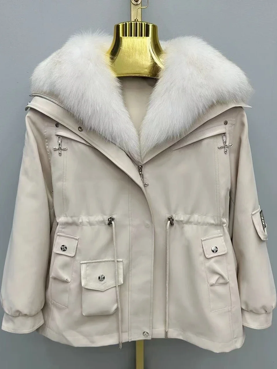 Korea neue Winter Frauen Parkas Fuchs Pelz Knopfleiste lässigen Mantel verdicken warme abnehmbare Rex Kaninchen futter Pelz wattierte Jacke Mantel