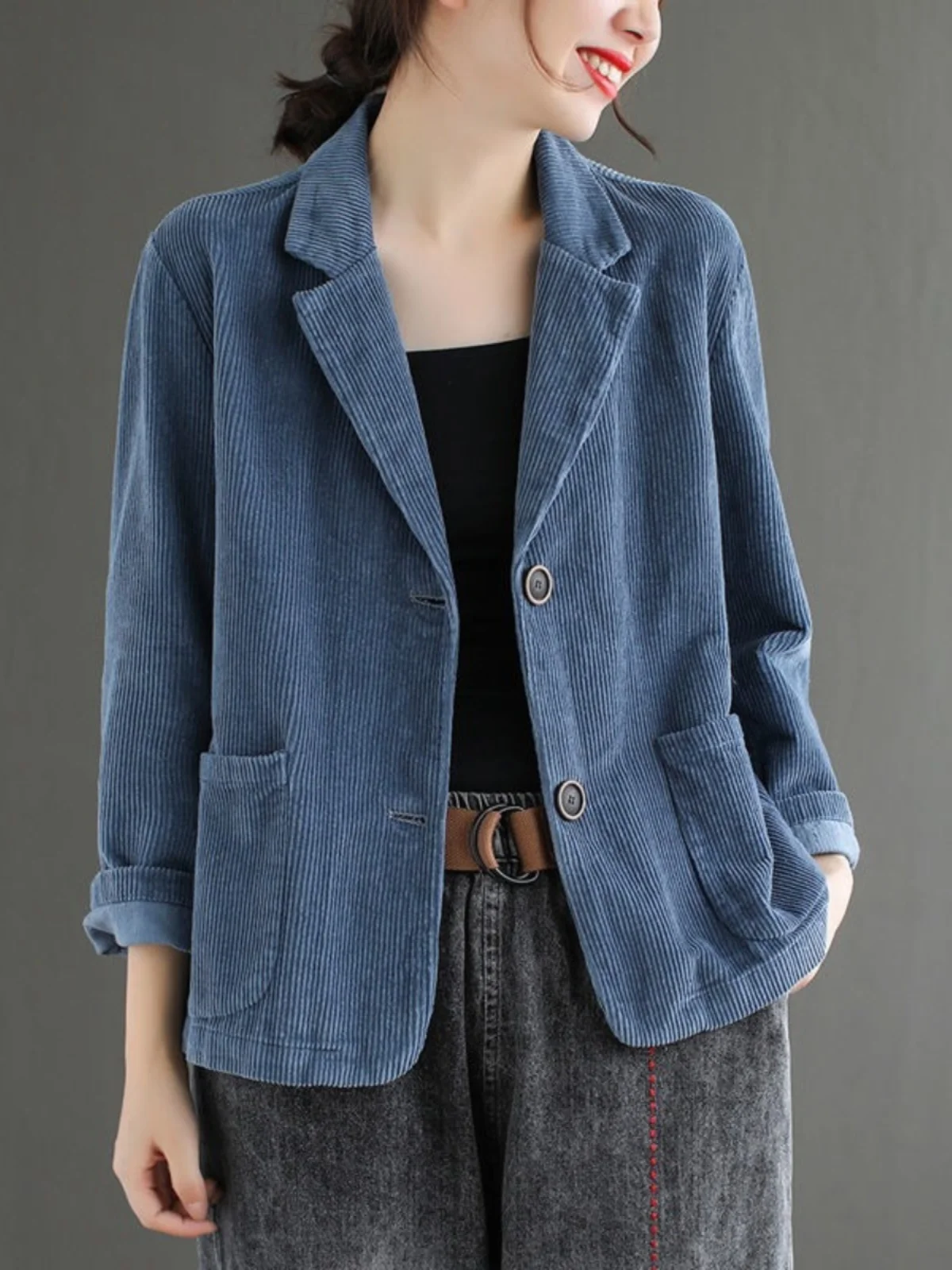 

Women's Loose Fit Velvet Suit Jaet ort Outerwear Long Sve Open Cardigan Top Vintage Sle Pure Color Commute Faion