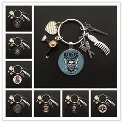Beautiful Hair Dryer Scissors Keychain Hair Salon Barber Shop Logo Barber Shop Personalized Keychain Barber Jewelry Gift Fashion