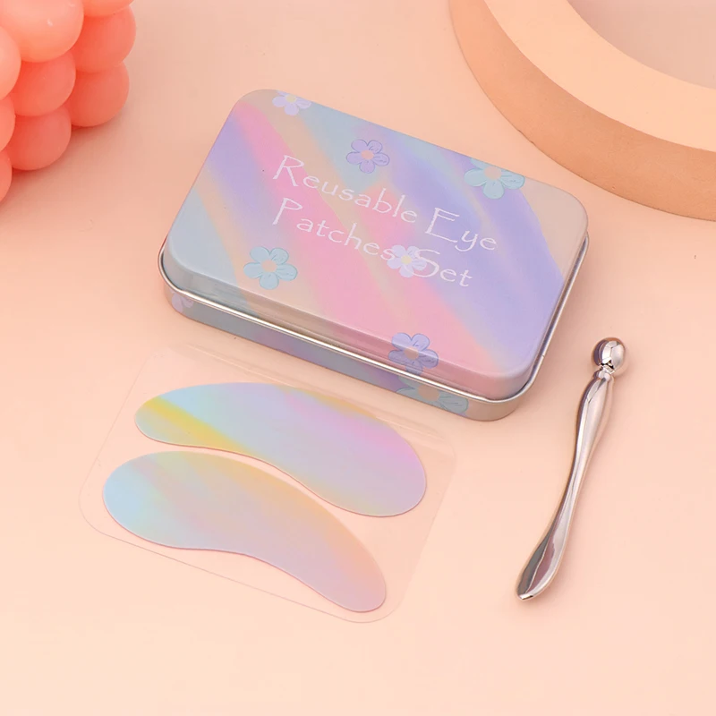 Ferramentas de maquiagem reutilizáveis sob o olho gel remendo com massageador 1 par almofadas de olho silicone listra lash pads extensão de cílios super pegajoso