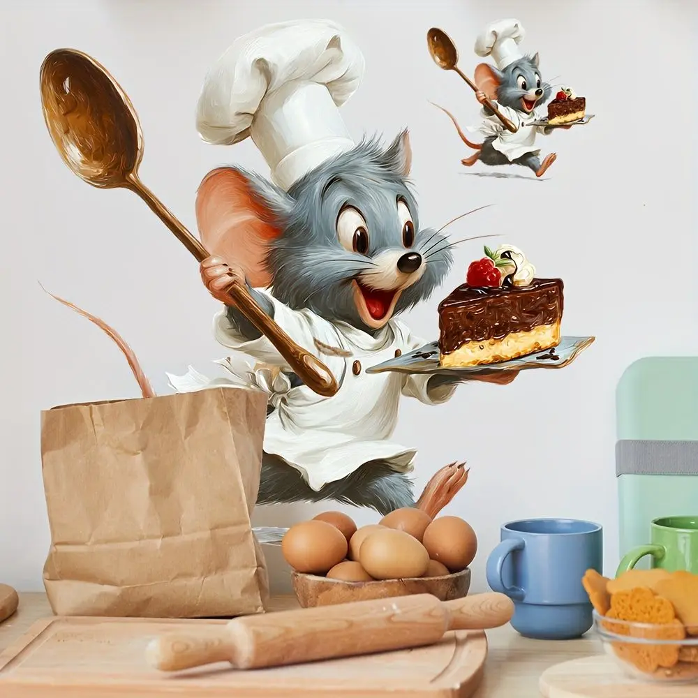 Mouse Cook Kitchen Stickers Self-Adhesive Waterproof Decorative Decals for Refrigerator Restaurant Kitchen AA441