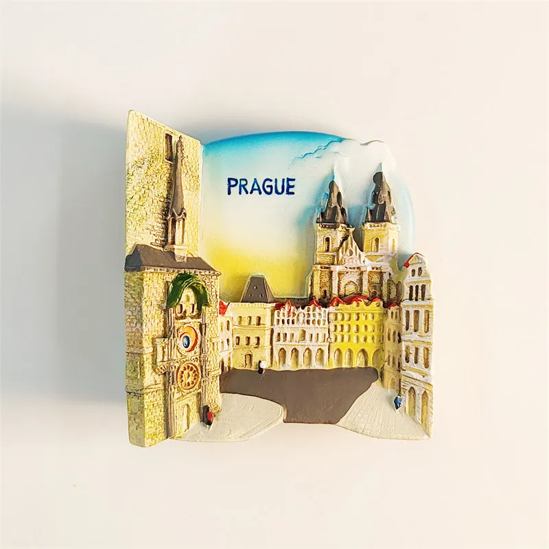 Czech Prague Square Tourist Souvenir Creative Three-dimensional Painting Decorative Magnetic Fridge Magnet Resin Material