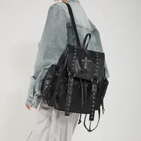 Mochila Y2K con remaches para mujer, bolso de hombro de cuero PU gótico Punk, mochilas Harajuku Vintage para mujer, bolso escolar universitario de gran capacidad