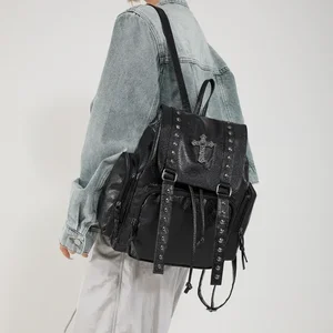 Rivet Y2K weibliche Gothic Punk -Rucksack Plutonium Umhängetasche Vintage Damen Harajuku Rucksack College Großkapazität Schultasche 10 Hauptverkauf Punkrock -Rucksack - №10