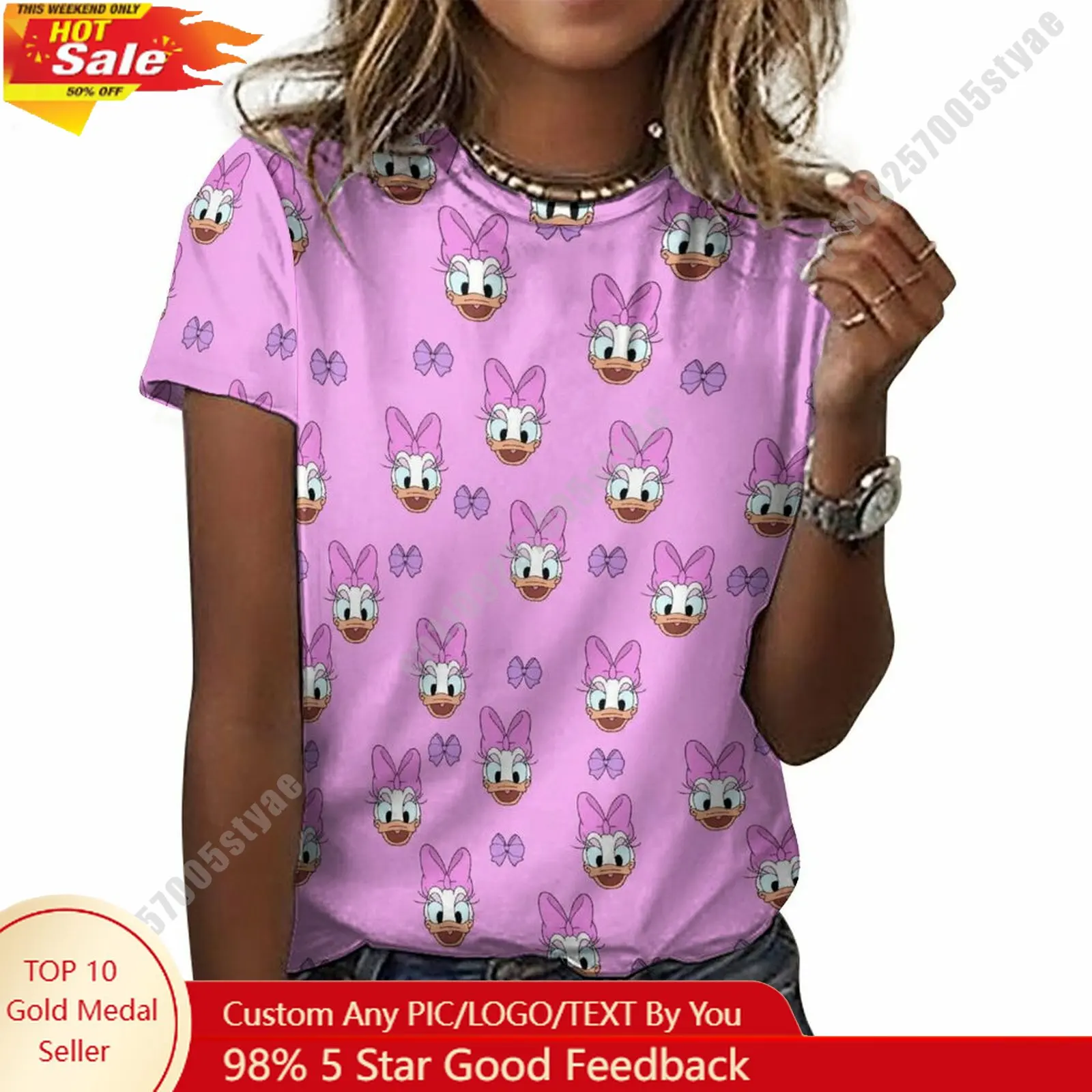 

Daisy Duck T Shirt Disney Cartoon Custom Your Own Cotton Tee Personalized Photo Text Print Casual Street Style Short Sleeved Top