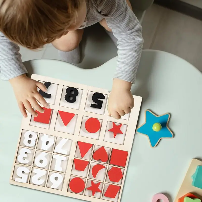 Nummer en vorm Houten puzzel Houten Tangram Wiskundespeelgoed Kubusspelblokken Houten puzzels Montessori Nummervorm Cognitie